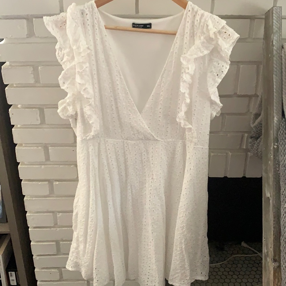 White lace dress, perfect for any bachelorette party or bridal shower